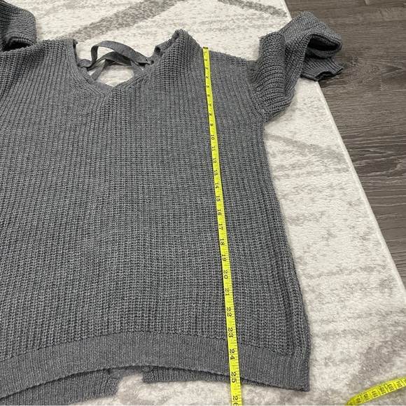 SO Grey Lace Up Knit Sweater - Picture 9 of 10
